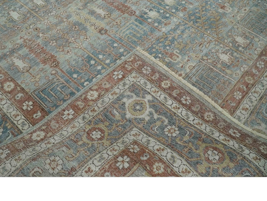 Tree of life Antique Distressed Finished Gray, Silver and Rust Low Pile Multi Size wool Area Rug