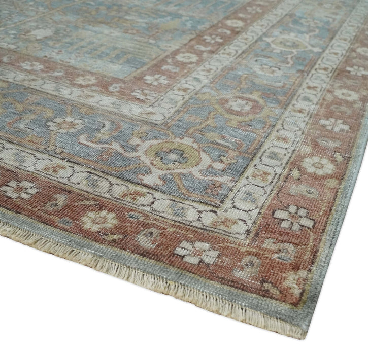 Tree of life Antique Distressed Finished Gray, Silver and Rust Low Pile Multi Size wool Area Rug