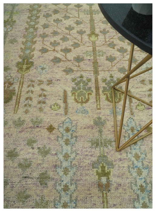 Tree of life Beige, Purple and Olive Hand Knotted Traditional Floral Custom Made wool rug