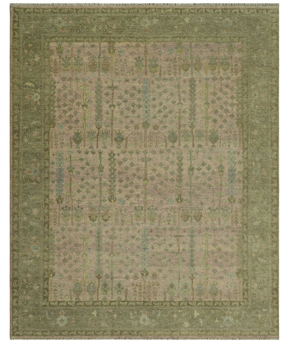 Tree of life Beige, Purple and Olive Hand Knotted Traditional Floral Custom Made wool rug