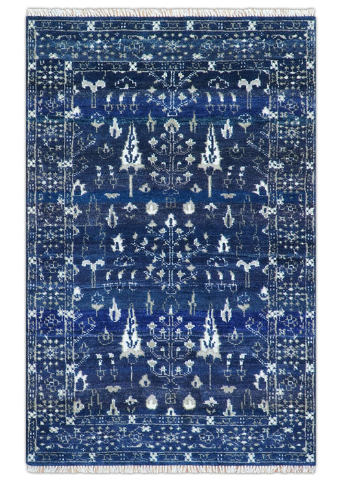 Tree of life Blue Traditional Style Hand knotted 5x8 Wool Area Rug