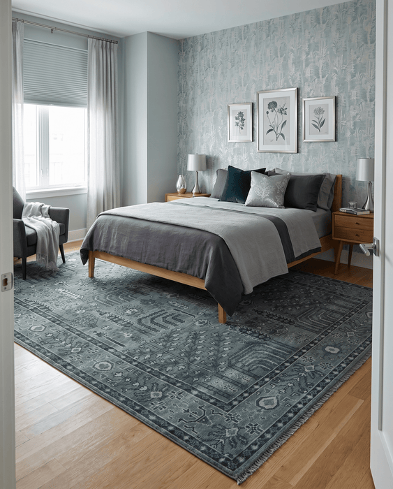 Tree of life Gray, Charcoal and Ivory Hand knotted Traditional Floral 9x12 wool Area Rug