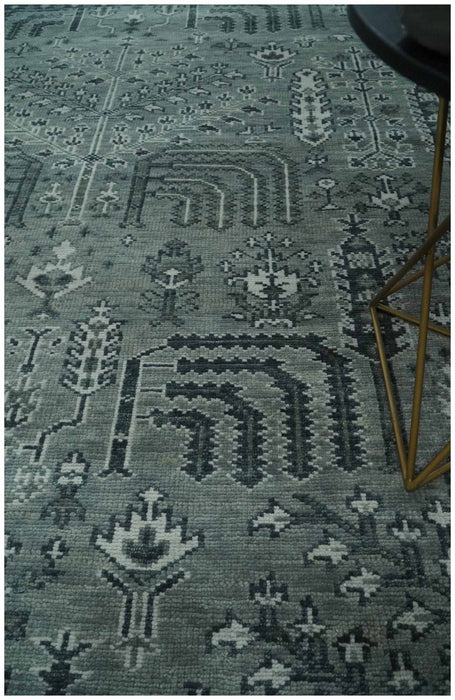 Tree of life Gray, Charcoal and Ivory Hand knotted Traditional Floral 9x12 wool Area Rug
