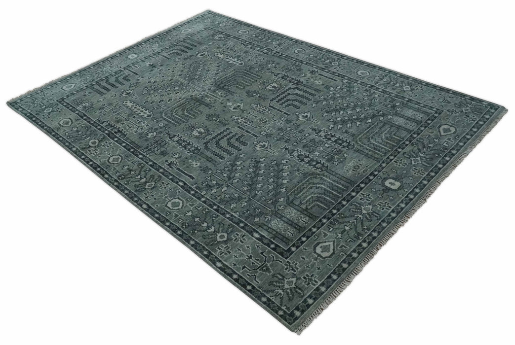 Tree of life Gray, Charcoal and Ivory Hand knotted Traditional Floral 9x12 wool Area Rug
