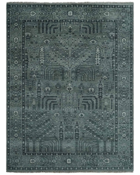 Tree of life Gray, Charcoal and Ivory Hand knotted Traditional Floral 9x12 wool Area Rug