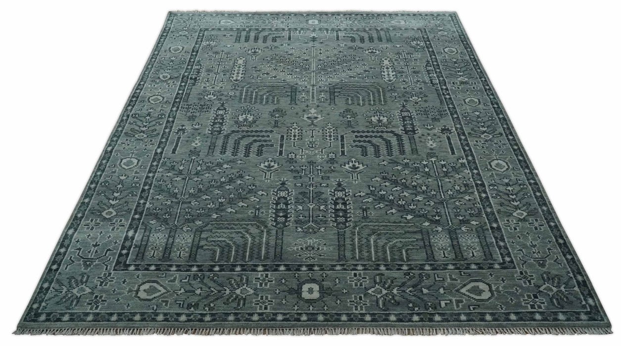 Tree of life Gray, Charcoal and Ivory Hand knotted Traditional Floral 9x12 wool Area Rug