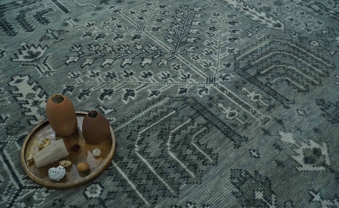 Tree of life Gray, Charcoal and Ivory Hand knotted Traditional Floral 9x12 wool Area Rug