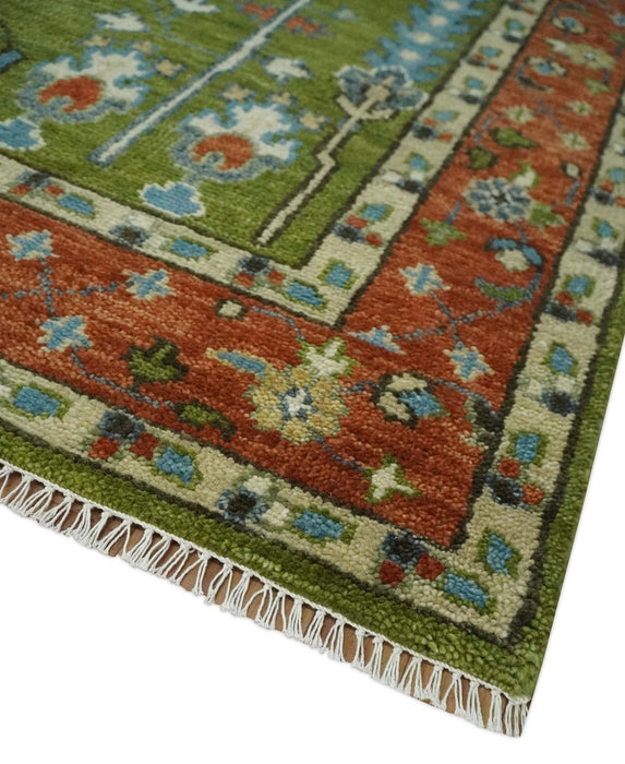 Tree of life Green and Rust Traditional Hand knotted 8x10 wool Area Rug