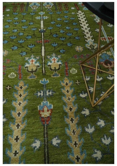 Tree of life Green and Rust Traditional Hand knotted 8x10 wool Area Rug