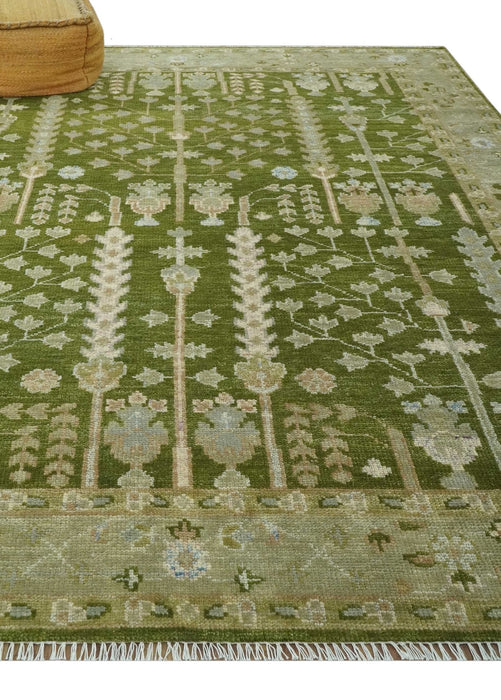 Tree of life Green and Silver Hand Knotted Traditional Floral 8x10 wool rug