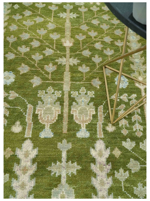 Tree of life Green and Silver Hand Knotted Traditional Custom Made wool rug