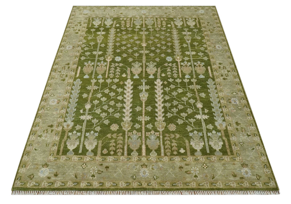 Tree of life Green and Silver Hand Knotted Traditional Floral Custom Made wool rug