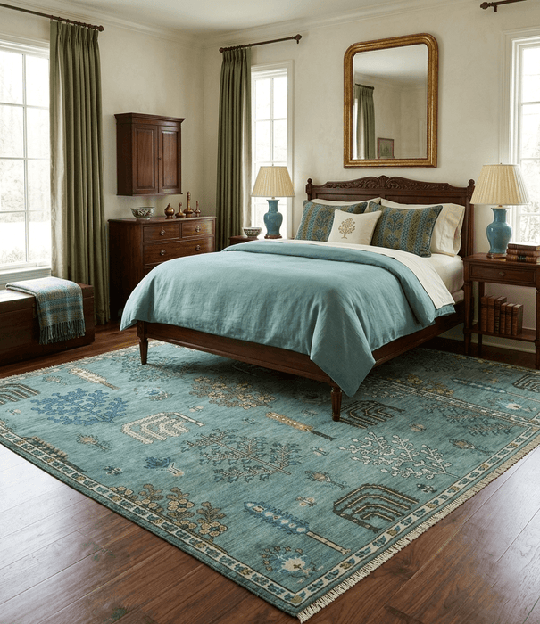 Tree of Life Green Traditional Hand Knotted Turkish Design Multi Size Wool Area Rug