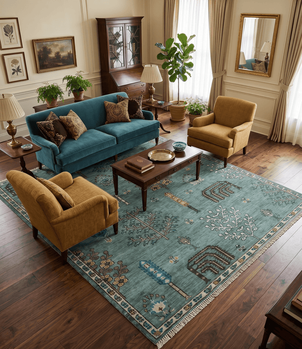 Tree of Life Green Traditional Hand Knotted Turkish Design Multi Size Wool Area Rug