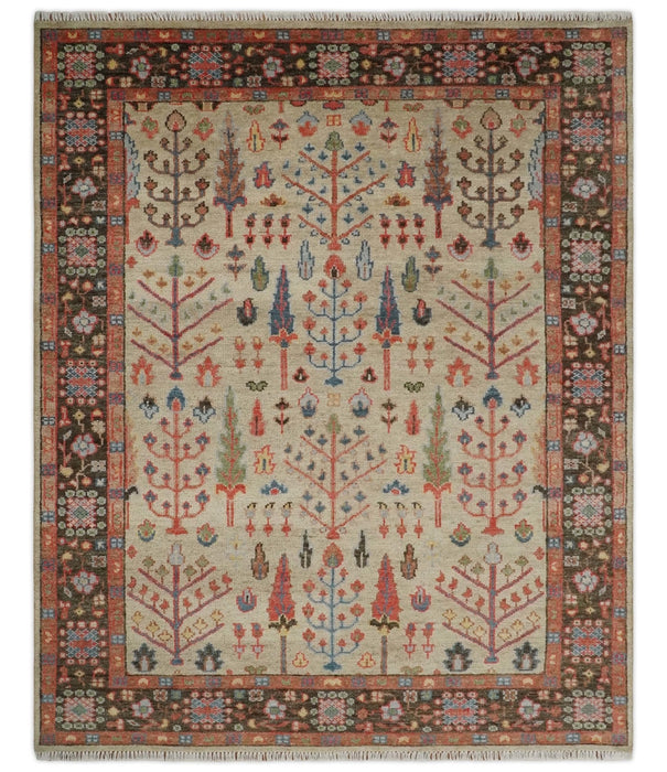 Tree of Life Hand Knotted 8x10 Beige, Brown and Rust Traditional Oushak Wool Rug