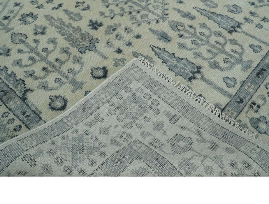 Tree of Life Hand Knotted Ivory and Charcoal Traditional Oushak 8x10 Wool Rug