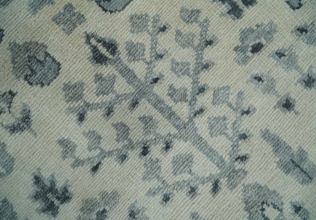 Tree of Life Hand Knotted Ivory and Charcoal Traditional Oushak 8x10 Wool Rug