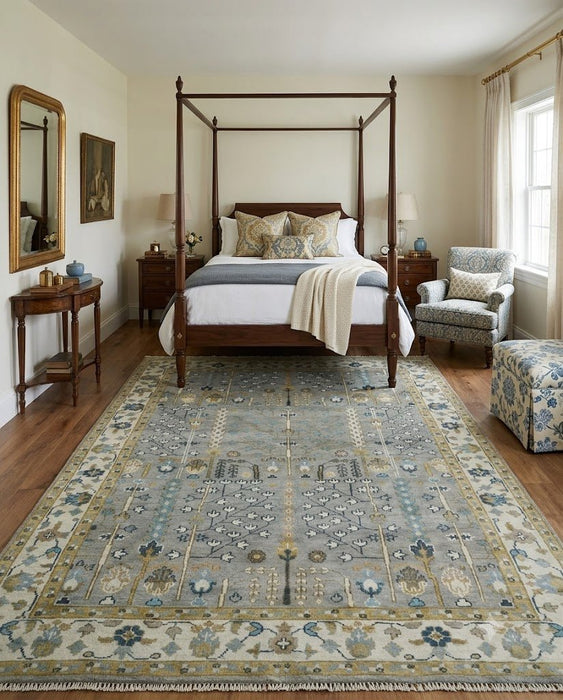 Tree of life Hand Knotted Silver, Ivory and Beige Traditional Vintage Style Custom Made Wool Rug