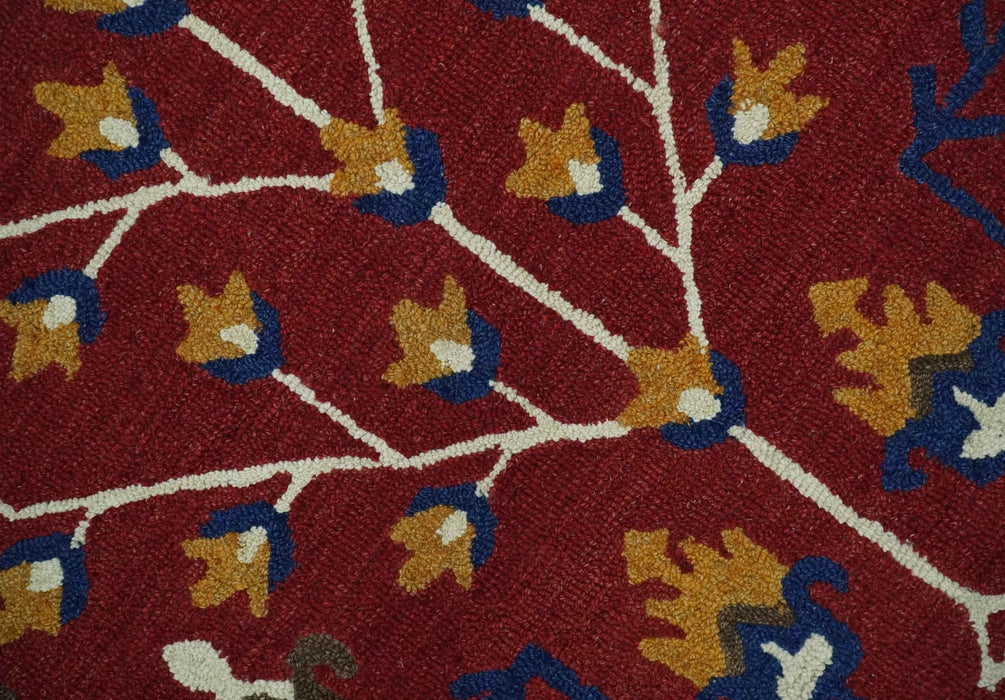 Tree of life Maroon, Blue and Gold Traditional Floral Hand Tufted Custom Made wool Area Rug