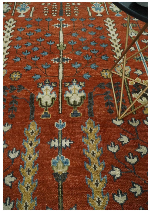 Tree of Life Rust and Ivory Traditional Hand Knotted Turkish Design Wool Area Rug
