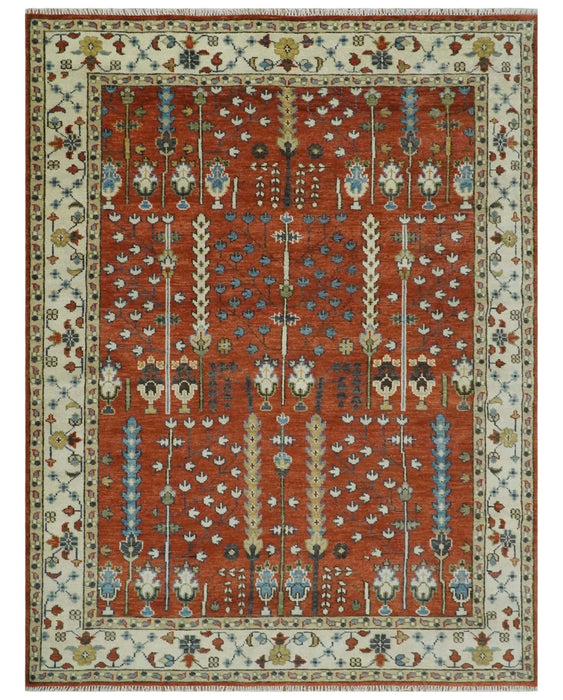 Tree of Life Rust and Ivory Traditional Hand Knotted Turkish Design Wool Area Rug