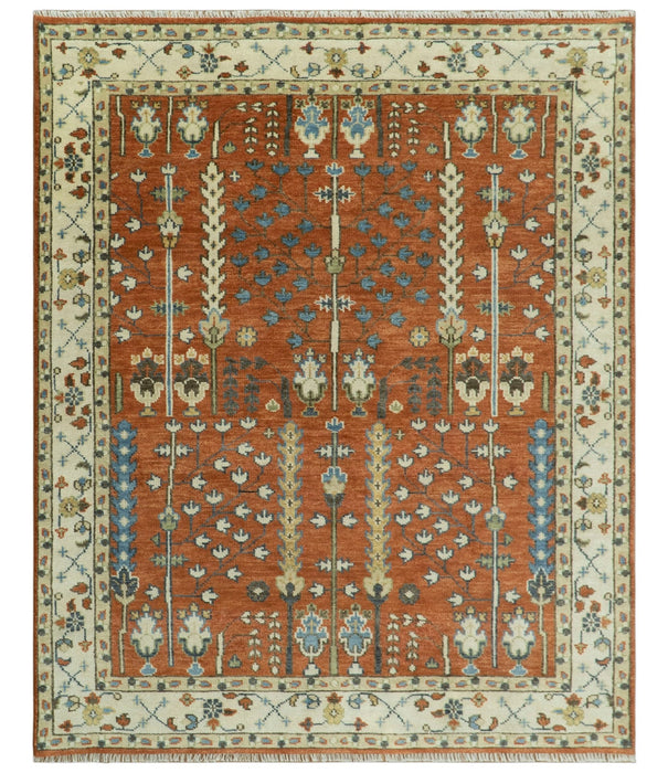Tree of Life Rust and Ivory Traditional Hand Knotted Turkish Design Wool Area Rug