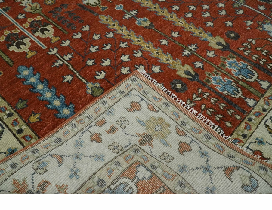 Tree of Life Rust and Ivory Traditional Hand Knotted Turkish Design Wool Area Rug