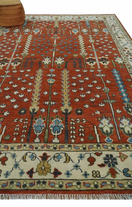 Tree of Life Rust and Ivory Traditional Hand Knotted Turkish Design Wool Area Rug