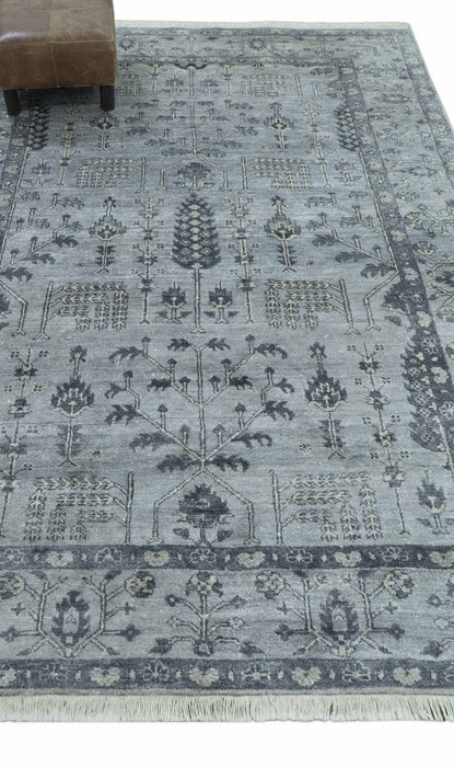 Tree of Life Silver And Gray 6x9 Hand Knotted Bamboo Silk Area Rug