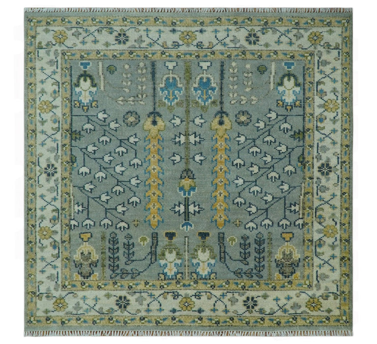 Tree of life Silver and Ivory Hand Knotted Traditional Oushak Multi Size Wool Area Rug