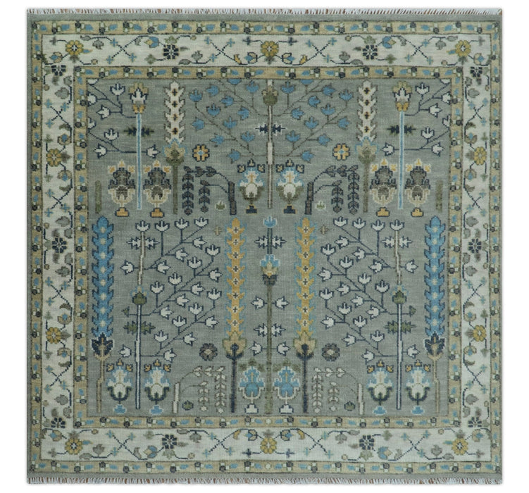 Tree of life Silver and Ivory Hand Knotted Traditional Oushak Multi Size Wool Area Rug