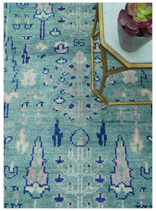 Tree of life Teal And Blue Hand knotted 4x6 Wool Area Rug