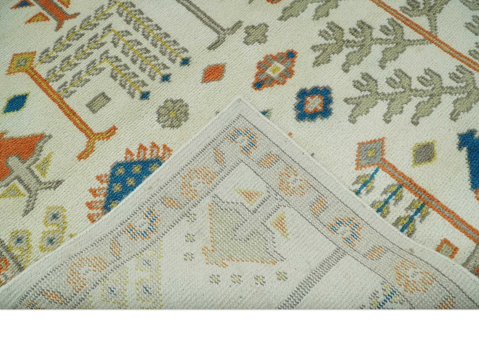 Tree of life Traditional Floral Ivory, Blue and Rust Hand Knotted Multi Size Wool Area Rug