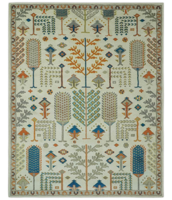 Tree of life Traditional Floral Ivory, Blue and Rust Hand Knotted Multi Size Wool Area Rug