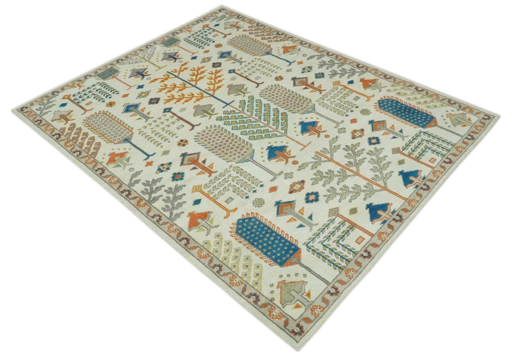 Tree of life Traditional Floral Ivory, Blue and Rust Hand Knotted Multi Size Wool Area Rug