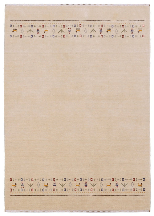 Tribal Border Ivory Design Hand Loomed Wool Area Rug