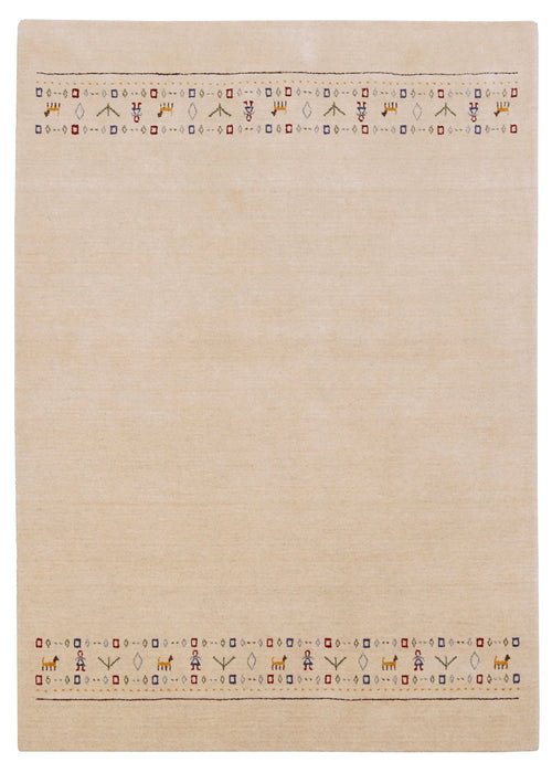 Tribal Border Ivory Design Hand Loomed Wool Area Rug