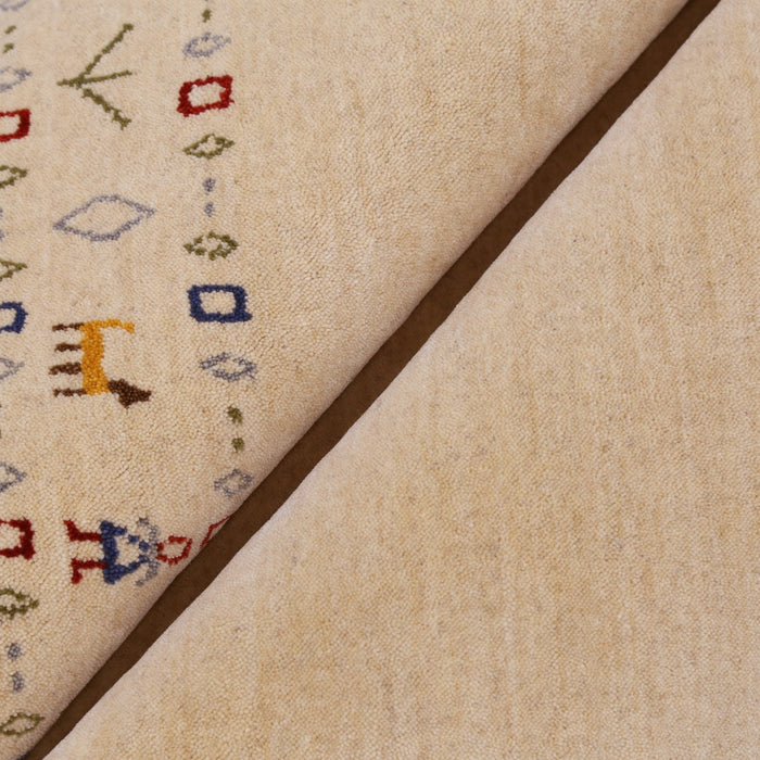 Tribal Border Ivory Design Hand Loomed Wool Area Rug