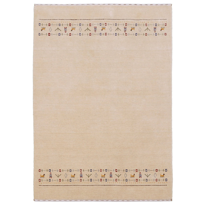 Tribal Border Ivory Design Hand Loomed Wool Area Rug