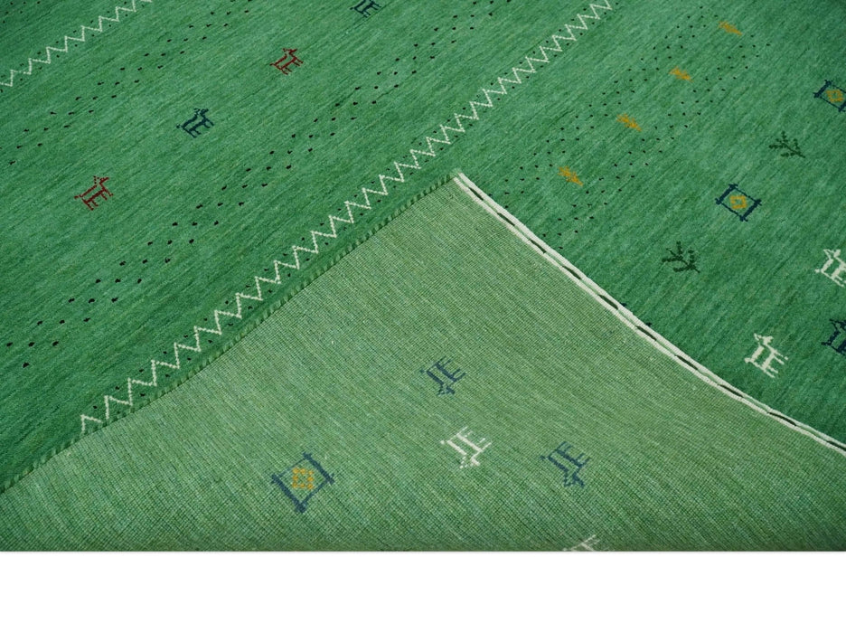 Tribal Design Green Traditional Hand loom 4.6x7 Wool Area Rug