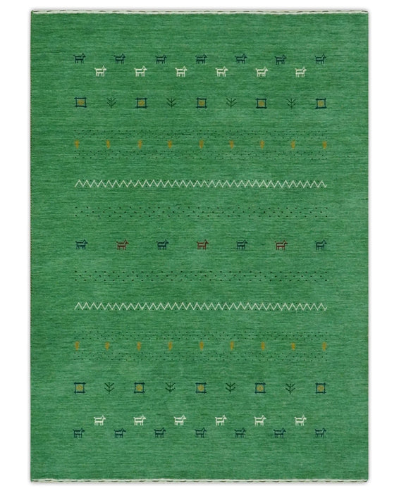 Tribal Design Green Traditional Hand loom 4.6x7 Wool Area Rug