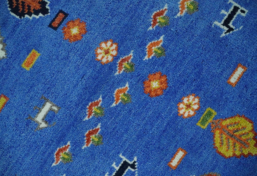 Tribal Gabbeh Blue, Black, Green and Rust Hand knotted Antique Look Traditional Wool Area Rug