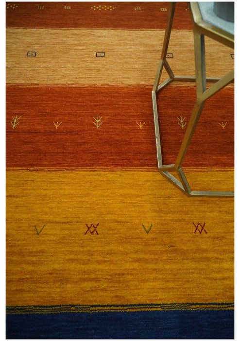 Tribal Gabbeh Blue, Brown, Gold and Rust 4.6x6.6 Stripes Design Wool area Rug