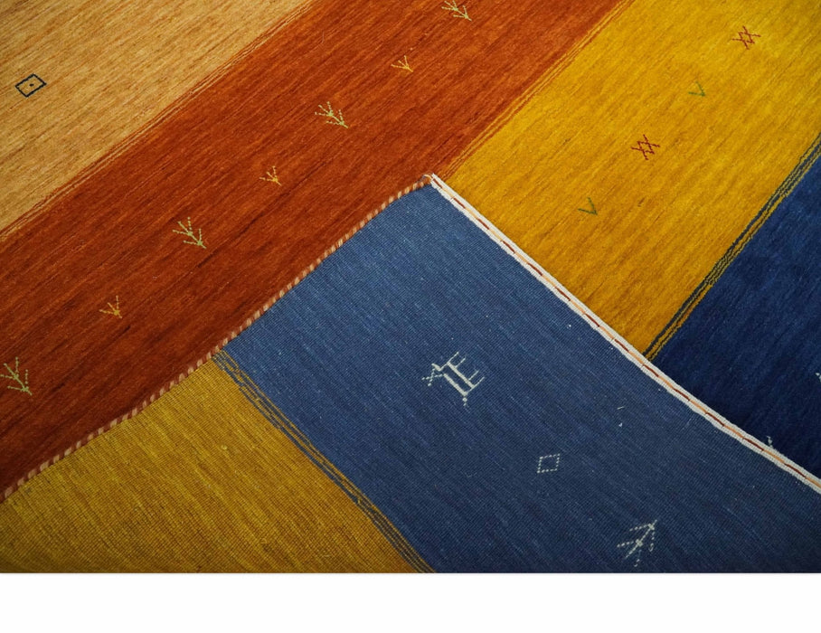 Tribal Gabbeh Blue, Brown, Gold and Rust 4.6x6.6 Stripes Design Wool area Rug
