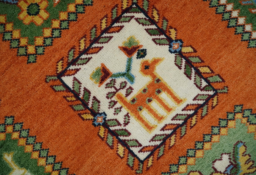 Tribal Gabbeh Rust, Ivory, Green and Beige Hand knotted Multi Size Antique Look Traditional Wool Area Rug