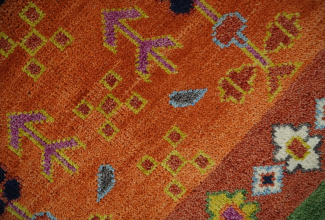 Tribal Gabbeh Rust, Ivory, Green and Pink Hand knotted 8x10 Antique Look Traditional Wool Area Rug