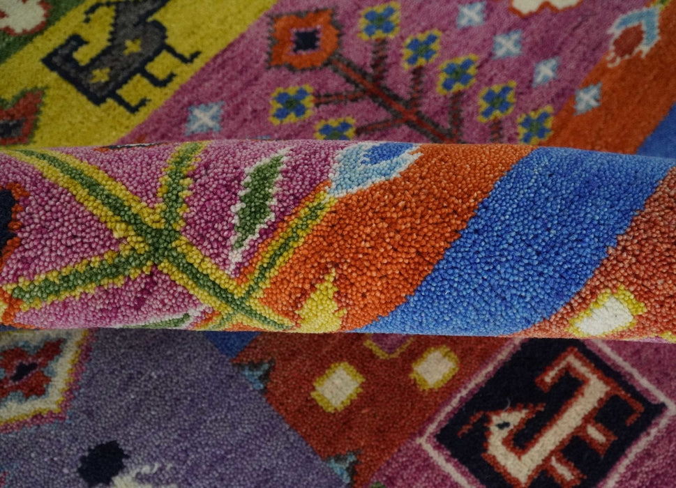 Tribal Gabbeh Rust, Ivory, Green and Pink Hand knotted 8x10 Antique Look Traditional Wool Area Rug
