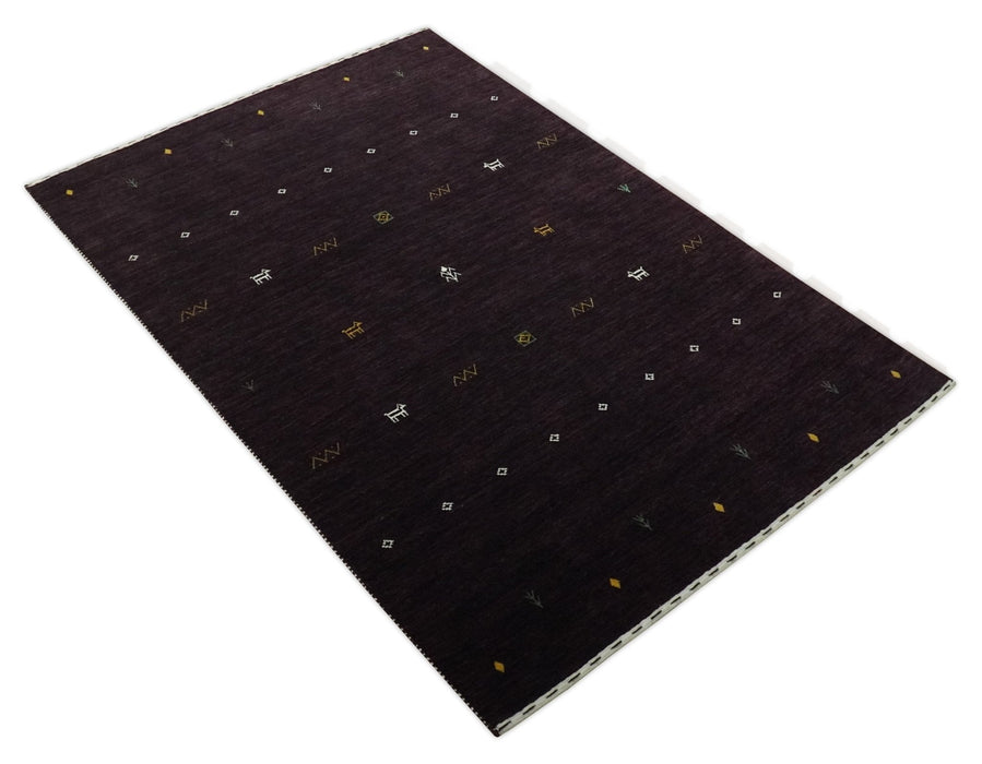 Tribal look Dark Purple Traditional Hand loom 4.6x7 Wool Area Rug