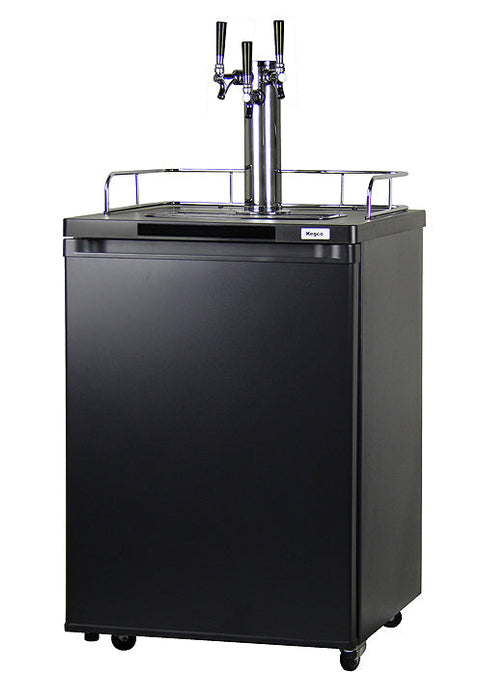 24" Wide Homebrew Triple Tap Black Kegerator with Keg