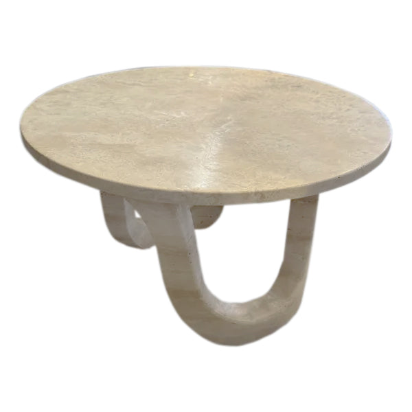 Troia Light Travertine Vein-cut Designer Round Polished Coffee Table (D)24" (H)14"